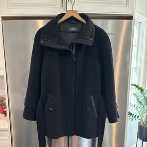 Mackage Black Wool-Blend Pea Coat with Stand Collar